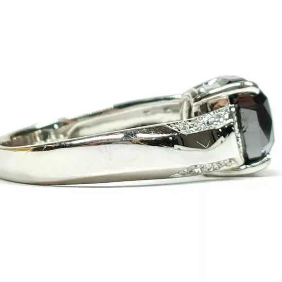 Natural 3.33 Carat Black Diamond Platinum Ring Size US 6.58 Preloved